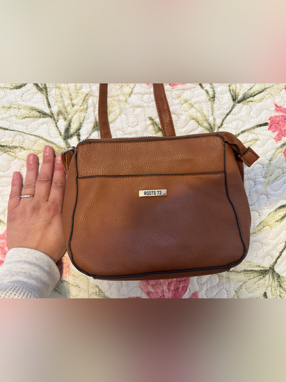 Roots 73 Brown Faux Pebbled Leather Crossbody Purse Bag - Picture 14 of 14